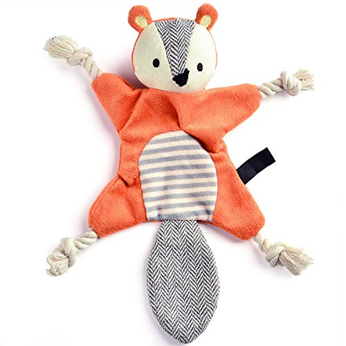 Stuffless Dog Toys for Puppy, Crinkle Squeaky Dog Chew Toys Squirrel Plush Dog Toy with Rope Knots for Small Dogs (Squirrel)