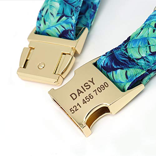 Beirui Soft Floral ID Dog Collars with Name Plate,Beautiful Flower Print Personalized Puppy Dog Collar and Leash Set for Small Medium Large Dogs (L:Neck 14-23.5ââ & 5FT Leash, Pastel Blue)