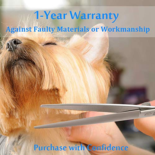 JASON 8" Straight Dog Grooming Scissors Long Pets Grooming Shears Premium Cats Trimming Kit with Offset Handle and a Jewelled Screw Sharp Comfortable Durable Light-Weight