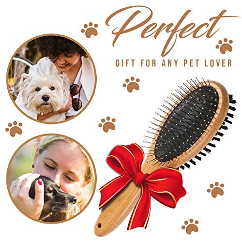KylePet Dog Brush, Double Sided Pet Slicker Brush with Bamboo Handle for Dogs and Cats Long Hair Pets Grooming Comb for Removing Shedding, Tangles and Dead Undercoat