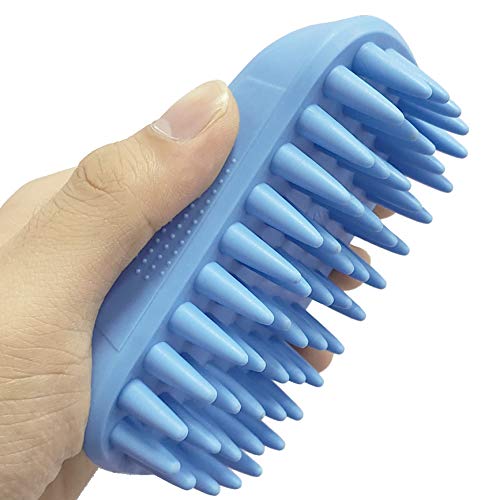 ZOOPOLR Pet Silicone Shampoo Brush for Long & Short Hair Medium Large Pets Dogs Cats, Anti-Skid Rubber Dog Cat Pet Mouse Grooming Shower Bath Brush Massage Comb (Blue (New))