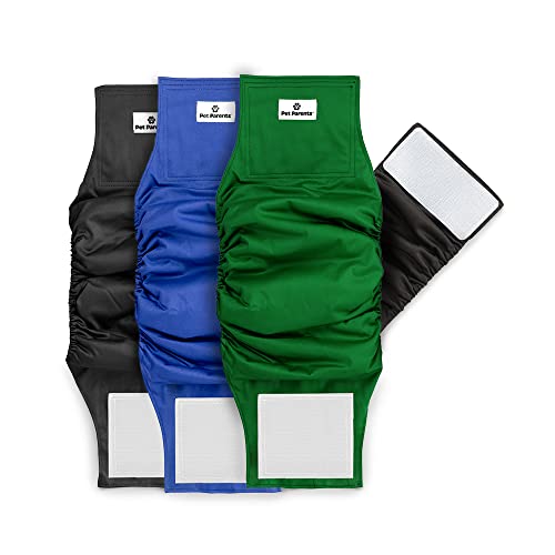 Pet Parents Premium Washable Dog Belly Bands (3pack) of Male Dog Diapers, Dog Marking Male Dog Wraps, High Absorbing Belly Band for Male Dogs (Large, Gentlemen)