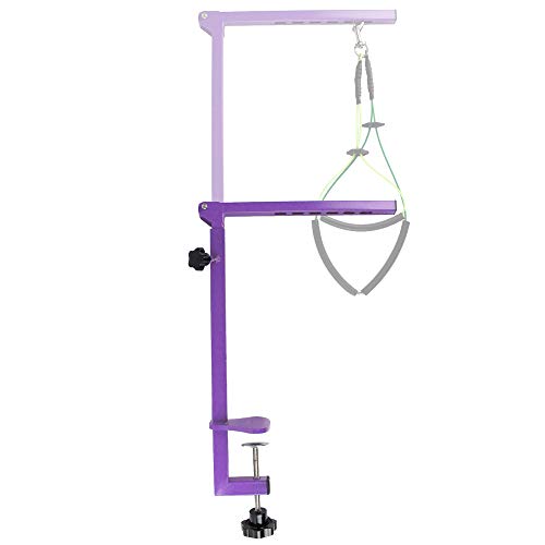 Downtown Pet Supply - Portable Dog Grooming Arm with Loop & Clamp for Pet Grooming Table - Dog Grooming Supplies 27in Foldable Purple Steel Arm with S/M (19 or 21in) No Sit Haunch Holder