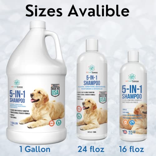 PET CARE Sciences Dog Shampoo, Naturally Derived Dog and Puppy Shampoo and Conditioner, 5 in 1 Formula with Coconut, Aloe and Oatmeal, Tear Free Dog Shampoo for Sensitive Skin, Made in The USA