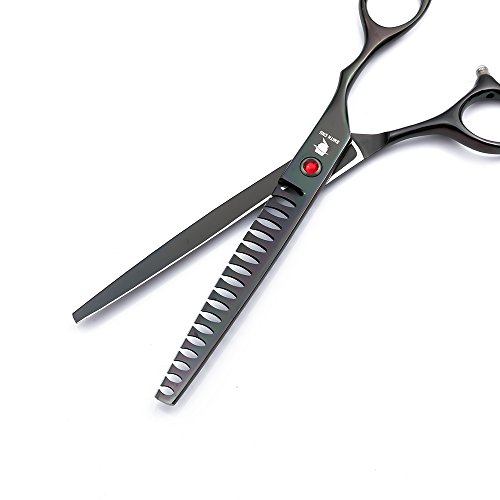 Smith Chu Professional Pet Dog Grooming Scissors Kit - Premium Stainless Steel Straight Curved Thinning Blade Dog Hair Cutting Shears Set -Best Tools for Trimming,7 inch Gun Black with Case (Set)
