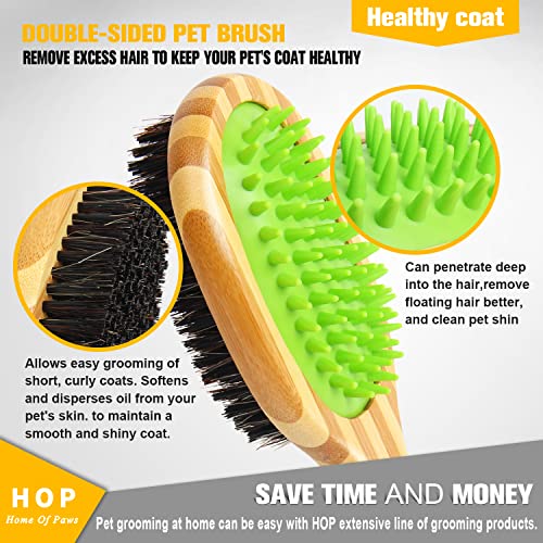 Dog Bathing Brush, Dog Shampoo Brush for Massage Dog Scrubber Cat Brushes for Grooming with Pin & Bristle, Natural Bamboo