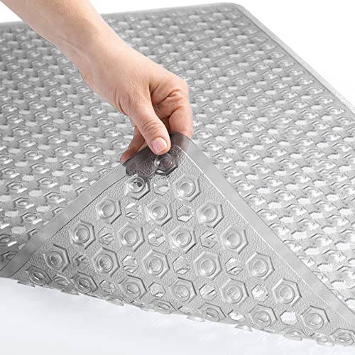 Gorilla Grip Patented Bath Tub and Shower Mat, 35x16, Machine Washable, Extra Large Bathtub Mats with Drain Holes and Suction Cups to Keep Floor Clean, Soft on Feet, Bathroom Accessories, Gray