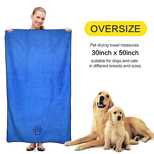 KinHwa Dog Towel Super Absorbent Pet Bath Towel Microfiber Dog Drying Towel for Small, Medium, Large Dogs and Cats 30inch x 50inch Dark-Blue