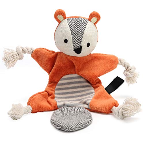 Stuffless Dog Toys for Puppy, Crinkle Squeaky Dog Chew Toys Squirrel Plush Dog Toy with Rope Knots for Small Dogs (Squirrel)