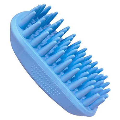 ZOOPOLR Pet Silicone Shampoo Brush for Long & Short Hair Medium Large Pets Dogs Cats, Anti-Skid Rubber Dog Cat Pet Mouse Grooming Shower Bath Brush Massage Comb (Blue (New))