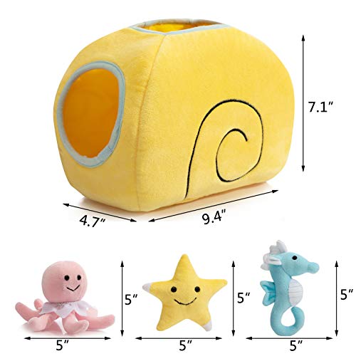 Hollypet Designed Interactive Squeaky Puzzle Plush Hide and Seek Dog Puppy Toy, Sea Animals