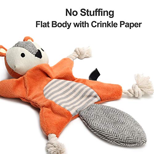 Stuffless Dog Toys for Puppy, Crinkle Squeaky Dog Chew Toys Squirrel Plush Dog Toy with Rope Knots for Small Dogs (Squirrel)