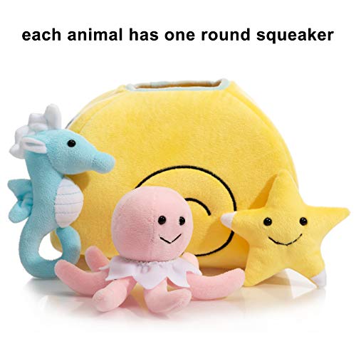 Hollypet Designed Interactive Squeaky Puzzle Plush Hide and Seek Dog Puppy Toy, Sea Animals