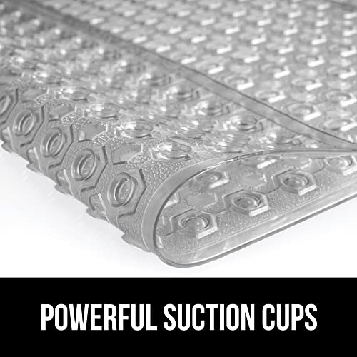 Gorilla Grip Patented Bath Tub and Shower Mat, 35x16, Machine Washable, Extra Large Bathtub Mats with Drain Holes and Suction Cups to Keep Floor Clean, Soft on Feet, Bathroom Accessories, Gray