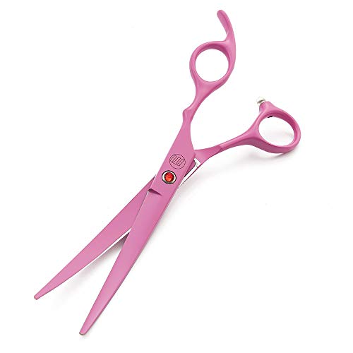Moontay Professional 7.0" Dog Grooming Scissors Set, 4-pieces Straight, Upward Curved, Downward Curved, Thinning/Blending Shears for Dog, Cat and Pets, JP Stainless Steel, Pink