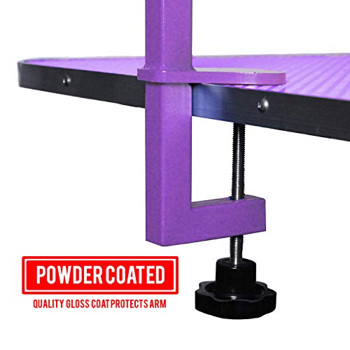 Downtown Pet Supply - Portable Dog Grooming Arm with Loop & Clamp for Pet Grooming Table - Dog Grooming Supplies 27in Foldable Purple Steel Arm with S/M (19 or 21in) No Sit Haunch Holder