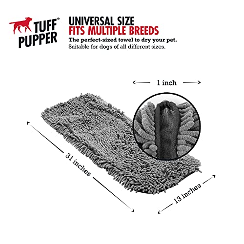 Tuff Pupper Large Dog Shammy Towel | Ultra Absorbent | Durable 35 x 15 Size for Dogs of All Breeds | Quick Drying Chenille Fabric | Designed for Indoor and Outdoor Use | Machine Washable