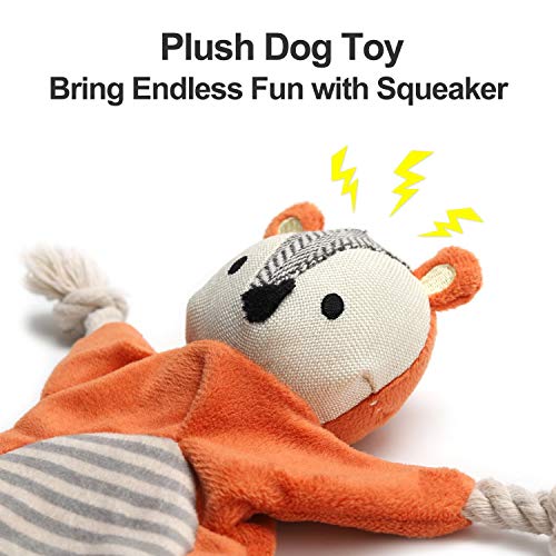 Stuffless Dog Toys for Puppy, Crinkle Squeaky Dog Chew Toys Squirrel Plush Dog Toy with Rope Knots for Small Dogs (Squirrel)