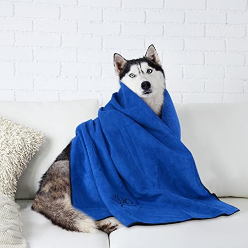 KinHwa Dog Towel Super Absorbent Pet Bath Towel Microfiber Dog Drying Towel for Small, Medium, Large Dogs and Cats 30inch x 50inch Dark-Blue