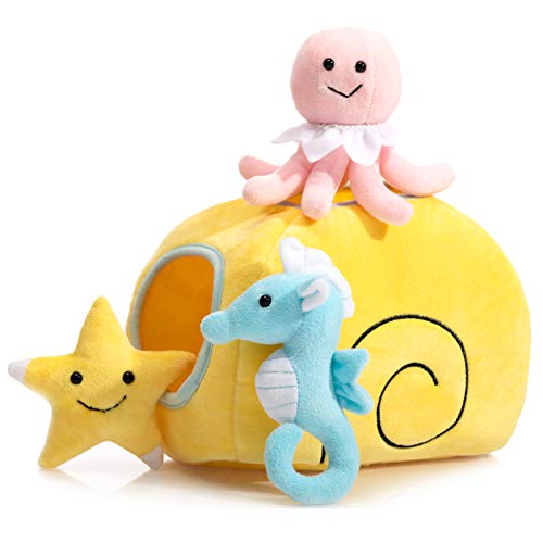 Hollypet Designed Interactive Squeaky Puzzle Plush Hide and Seek Dog Puppy Toy, Sea Animals