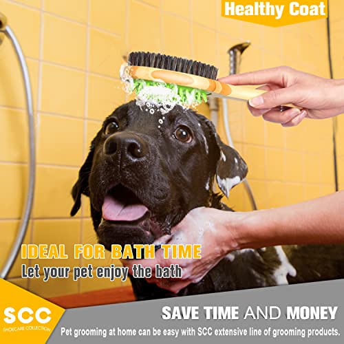 Dog Bathing Brush, Dog Shampoo Brush for Massage Dog Scrubber Cat Brushes for Grooming with Pin & Bristle, Natural Bamboo