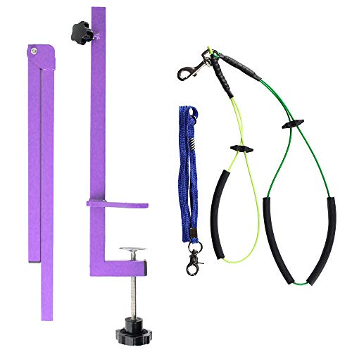 Downtown Pet Supply - Portable Dog Grooming Arm with Loop & Clamp for Pet Grooming Table - Dog Grooming Supplies 27in Foldable Purple Steel Arm with S/M (19 or 21in) No Sit Haunch Holder