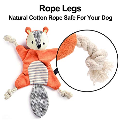Stuffless Dog Toys for Puppy, Crinkle Squeaky Dog Chew Toys Squirrel Plush Dog Toy with Rope Knots for Small Dogs (Squirrel)