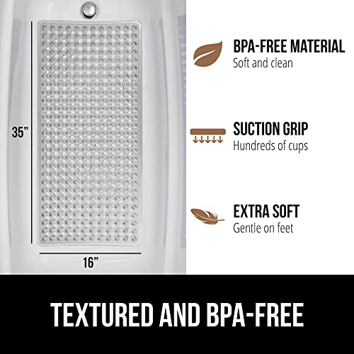 Gorilla Grip Patented Bath Tub and Shower Mat, 35x16, Machine Washable, Extra Large Bathtub Mats with Drain Holes and Suction Cups to Keep Floor Clean, Soft on Feet, Bathroom Accessories, Gray