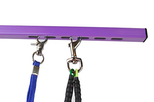 Downtown Pet Supply - Portable Dog Grooming Arm with Loop & Clamp for Pet Grooming Table - Dog Grooming Supplies 27in Foldable Purple Steel Arm with S/M (19 or 21in) No Sit Haunch Holder