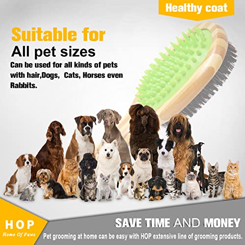 Dog Bathing Brush, Dog Shampoo Brush for Massage Dog Scrubber Cat Brushes for Grooming with Pin & Bristle, Natural Bamboo