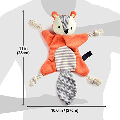 Stuffless Dog Toys for Puppy, Crinkle Squeaky Dog Chew Toys Squirrel Plush Dog Toy with Rope Knots for Small Dogs (Squirrel)