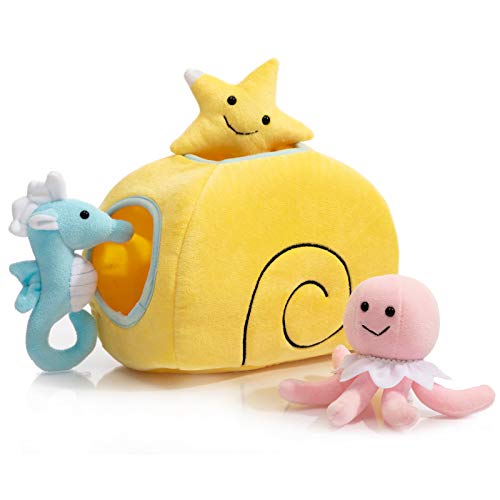 Hollypet Designed Interactive Squeaky Puzzle Plush Hide and Seek Dog Puppy Toy, Sea Animals