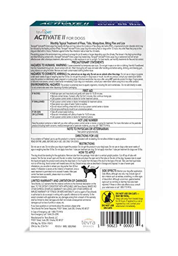 TevraPet Activate II Flea and Tick Prevention for Dogs - 4 Months Topical Flea and Tick Treatment and Control, 55+ lbs