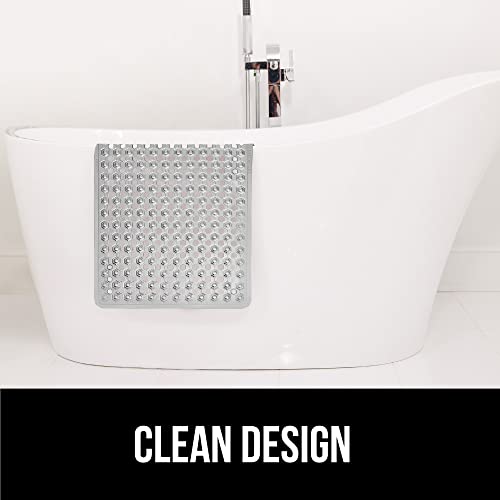 Gorilla Grip Patented Bath Tub and Shower Mat, 35x16, Machine Washable, Extra Large Bathtub Mats with Drain Holes and Suction Cups to Keep Floor Clean, Soft on Feet, Bathroom Accessories, Gray