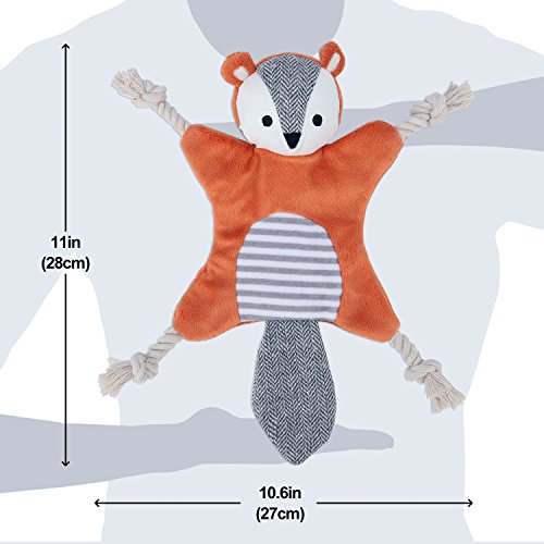 Stuffless Dog Toys for Puppy, Crinkle Squeaky Dog Chew Toys Squirrel Plush Dog Toy with Rope Knots for Small Dogs (Squirrel)