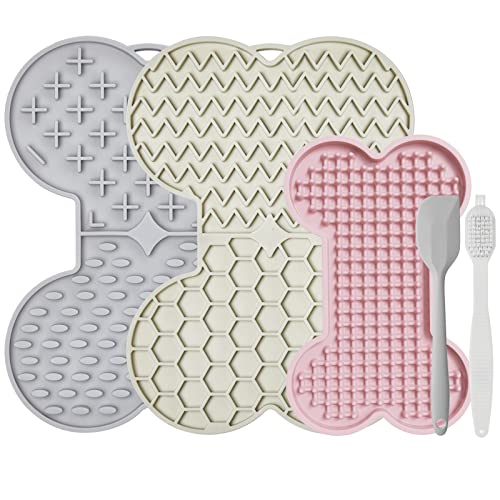 Petbank Lick Mat for Dogs and Cats - Dog Licking Mat with Suction Cups, Dog Peanut Butter Lick Pad for Anxiety Relief and Slow Feed Training (3 Pcs Pink+Gray+Cream)