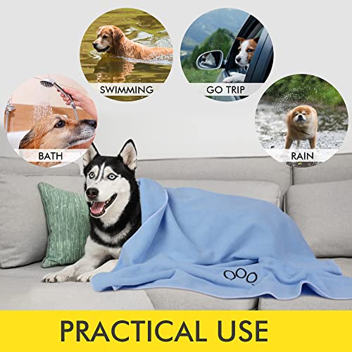KinHwa Dog Towel Super Absorbent Pet Bath Towel Microfiber Dog Drying Towel for Small, Medium, Large Dogs and Cats 30inch x 50inch Light-Blue