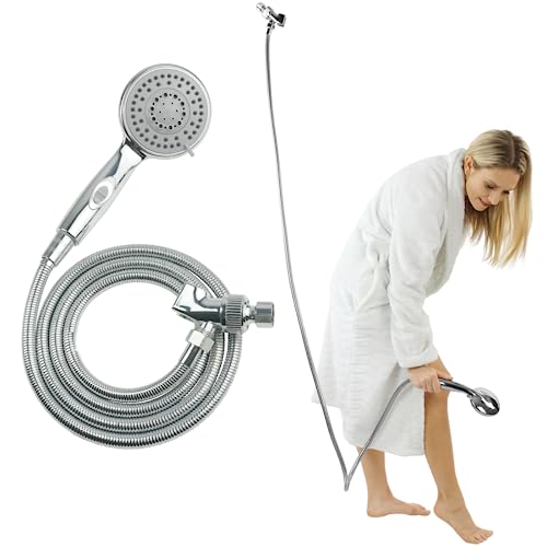 Vive Handheld Shower Head - Long Hose, High Pressure, Chrome Finish Bathroom Faucet Kit with Large Waterfall, Rainfall Head - Universal Adapter Holder Mount for Wall - Clean, Overhead Rain Style