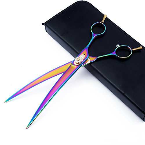 Dream Reach 8.0 inch Professional Japan 440C Pet Grooming Coated Titanium Scissors Shears Set,Dog Straight Shear, Chunker & Curved Shear Scissor with Pet Comb and Bag(Curved Shear)