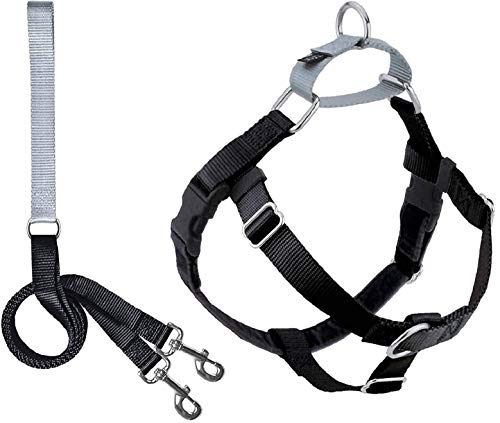 2 Hounds Design Freedom No Pull Dog Harness | Adjustable Gentle Comfortable Control for Easy Dog Walking |for Small Medium and Large Dogs | Made in USA | Leash Included | 1" MD Black