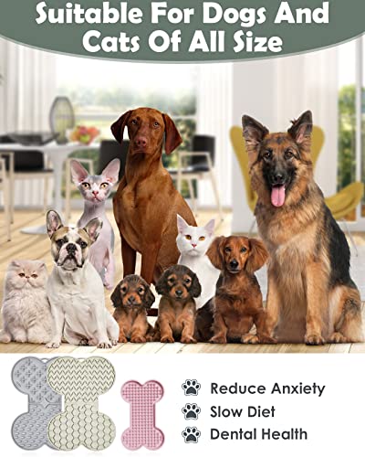 Petbank Lick Mat for Dogs and Cats - Dog Licking Mat with Suction Cups, Dog Peanut Butter Lick Pad for Anxiety Relief and Slow Feed Training (3 Pcs Pink+Gray+Cream)
