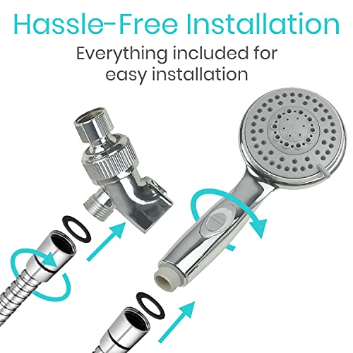 Vive Handheld Shower Head - Long Hose, High Pressure, Chrome Finish Bathroom Faucet Kit with Large Waterfall, Rainfall Head - Universal Adapter Holder Mount for Wall - Clean, Overhead Rain Style