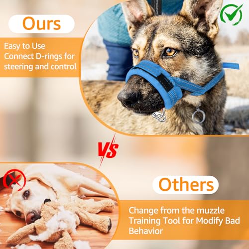 SlowTon Soft Dog Muzzle, Adjustable Padded Nylon Muzzle for Large Medium Dogs Anti Chewing Barking Biting, Allow Dog Pant & Drink (Blue, L)