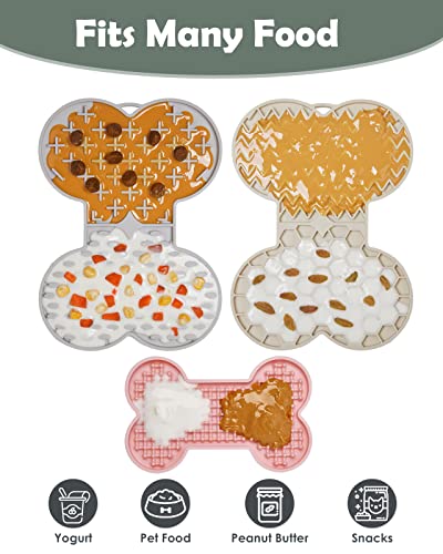 Petbank Lick Mat for Dogs and Cats - Dog Licking Mat with Suction Cups, Dog Peanut Butter Lick Pad for Anxiety Relief and Slow Feed Training (3 Pcs Pink+Gray+Cream)