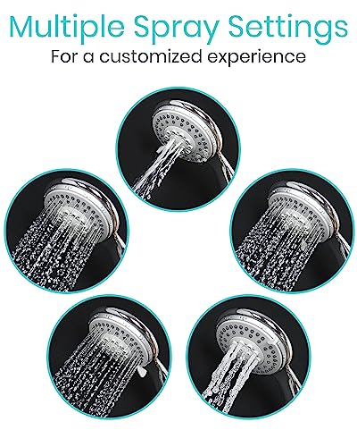 Vive Handheld Shower Head - Long Hose, High Pressure, Chrome Finish Bathroom Faucet Kit with Large Waterfall, Rainfall Head - Universal Adapter Holder Mount for Wall - Clean, Overhead Rain Style