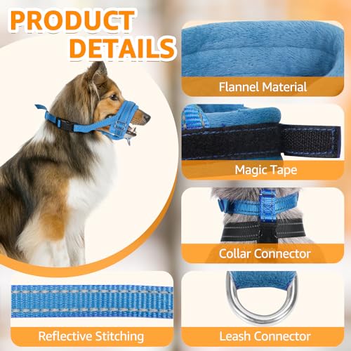 SlowTon Soft Dog Muzzle, Adjustable Padded Nylon Muzzle for Large Medium Dogs Anti Chewing Barking Biting, Allow Dog Pant & Drink (Blue, L)
