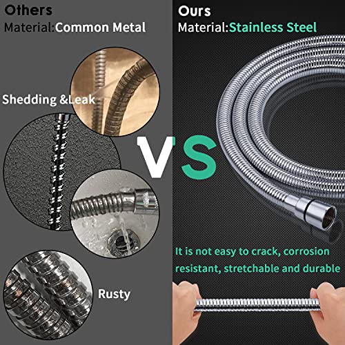 100% Metal Hand Held Shower Head with Hose and Holder | Made with Stainless Steel and Brass | High Pressure Handheld Showerhead, Adjustable Bracketï¼Extra Long Flexible Hose (Polished Chrome)