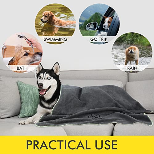 KinHwa Dog Towel Super Absorbent Microfiber Dog Drying Towel Soft Pet Bath Towel for All Dogs and Cats with Embroidered Paw Print 30inch x 50inch Gray