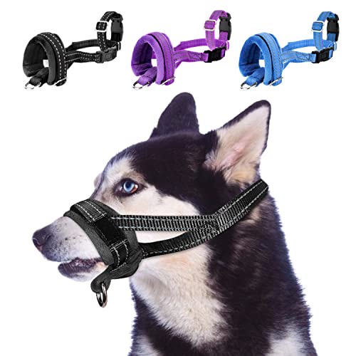 SlowTon Nylon Dog Muzzle, Dog Mouth Cover Adjustable Soft Padded Quick Fit Comfortable Muzzles for Medium Large Dog Outdoor Anti Biting Behavior Training Stop Chewing Barking Attach to Collar