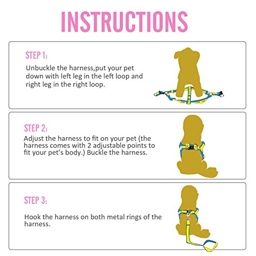 Bark Lover Dog Harness Leash and Collar Matching Sets for Small Puppy Medium Large Dogs Pets, Heavy Duty Nylon with Denim Design, Perfect Accessories for Walking Training Your Dog(M,Pink)